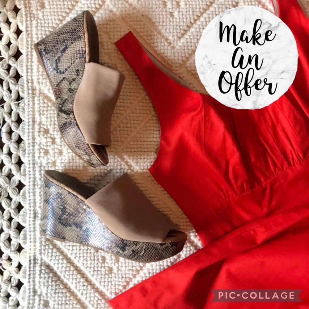 Lucky Brand Snakeskin Wedge Sandals Fabric Top